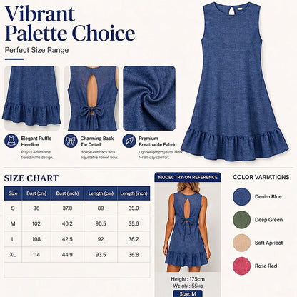 👗 50% RABATT NU! Casual miniklänning för damer utan ärmar och med volangkant – elegant volangfåll, A‑linje & knytning baktill – perfekt för sommarfester, semester och vardag ☀️✨
