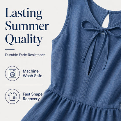 👗 50% RABATT NU! Casual miniklänning för damer utan ärmar och med volangkant – elegant volangfåll, A‑linje & knytning baktill – perfekt för sommarfester, semester och vardag ☀️✨