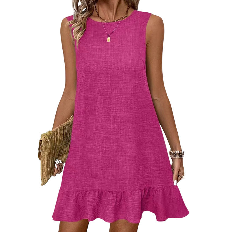 👗 50% RABATT NU! Casual miniklänning för damer utan ärmar och med volangkant – elegant volangfåll, A‑linje & knytning baktill – perfekt för sommarfester, semester och vardag ☀️✨