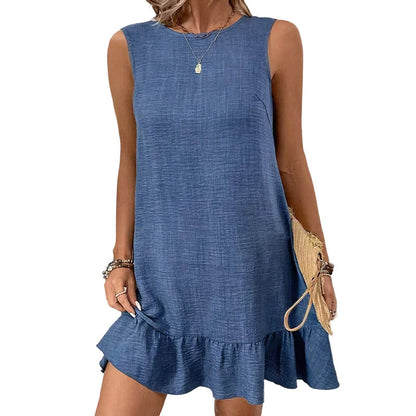 👗 50% RABATT NU! Casual miniklänning för damer utan ärmar och med volangkant – elegant volangfåll, A‑linje & knytning baktill – perfekt för sommarfester, semester och vardag ☀️✨