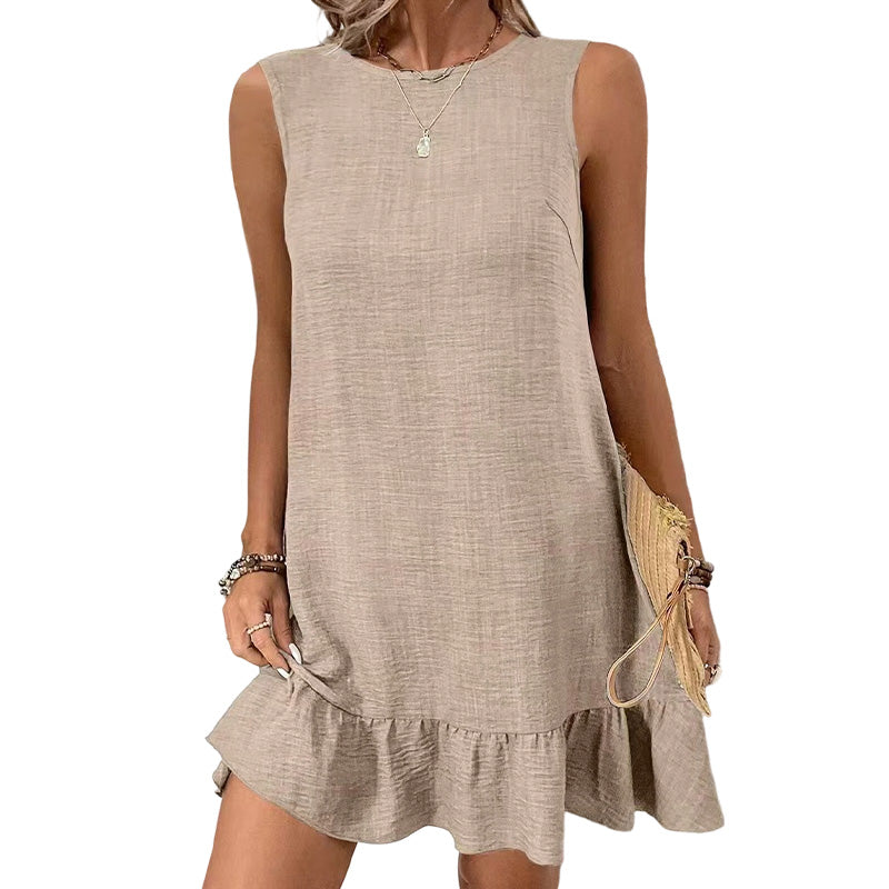 👗 50% RABATT NU! Casual miniklänning för damer utan ärmar och med volangkant – elegant volangfåll, A‑linje & knytning baktill – perfekt för sommarfester, semester och vardag ☀️✨