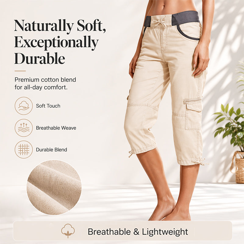 🔥🎁Nyhet 50 % RABATT🔥👖 Högmidjade cargobyxor med caprilängd – praktiska fickor och ledig passform för vardagen
