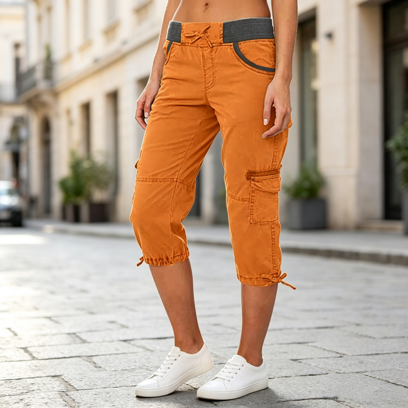 🔥🎁Nyhet 50 % RABATT🔥👖 Högmidjade cargobyxor med caprilängd – praktiska fickor och ledig passform för vardagen