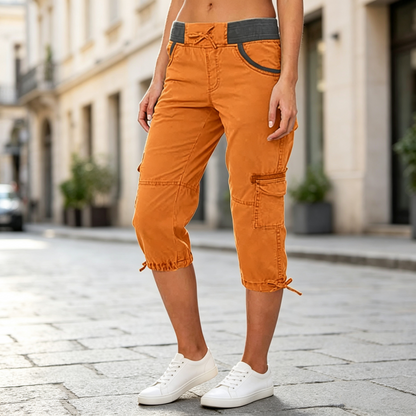 🔥🎁Nyhet 50 % RABATT🔥👖 Högmidjade cargobyxor med caprilängd – praktiska fickor och ledig passform för vardagen