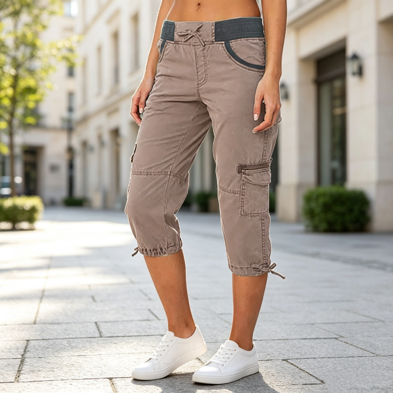 🔥🎁Nyhet 50 % RABATT🔥👖 Högmidjade cargobyxor med caprilängd – praktiska fickor och ledig passform för vardagen