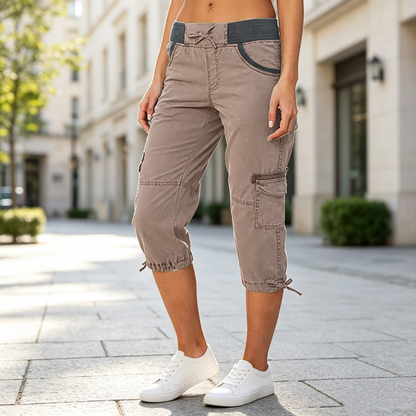 🔥🎁Nyhet 50 % RABATT🔥👖 Högmidjade cargobyxor med caprilängd – praktiska fickor och ledig passform för vardagen