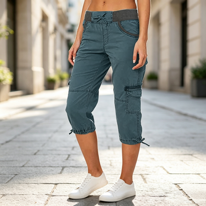 🔥🎁Nyhet 50 % RABATT🔥👖 Högmidjade cargobyxor med caprilängd – praktiska fickor och ledig passform för vardagen
