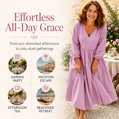 Trend just nu⭐ 👗 Elegant veckad långklänning med V-hals – perfekt för fest och vardag