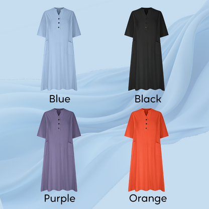 👗 50% RABATT NU! Oversized A‑Line Midi Dress with Pockets – smickrande V‑ringning, mjukt tyg & praktiska fickor – perfekt för vardag, semester och avslappnade tillfällen 🌸✨