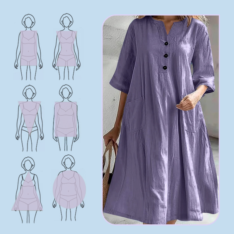 👗 50% RABATT NU! Oversized A‑Line Midi Dress with Pockets – smickrande V‑ringning, mjukt tyg & praktiska fickor – perfekt för vardag, semester och avslappnade tillfällen 🌸✨