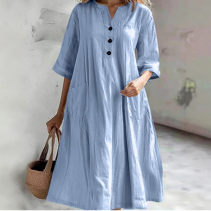 👗 50% RABATT NU! Oversized A‑Line Midi Dress with Pockets – smickrande V‑ringning, mjukt tyg & praktiska fickor – perfekt för vardag, semester och avslappnade tillfällen 🌸✨