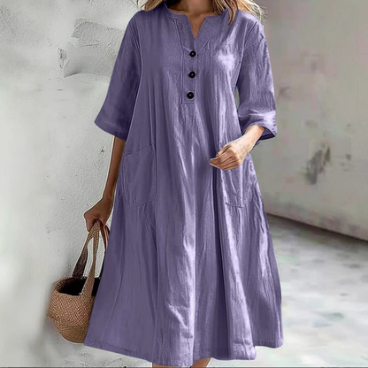 👗 50% RABATT NU! Oversized A‑Line Midi Dress with Pockets – smickrande V‑ringning, mjukt tyg & praktiska fickor – perfekt för vardag, semester och avslappnade tillfällen 🌸✨