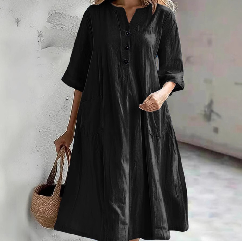 👗 50% RABATT NU! Oversized A‑Line Midi Dress with Pockets – smickrande V‑ringning, mjukt tyg & praktiska fickor – perfekt för vardag, semester och avslappnade tillfällen 🌸✨