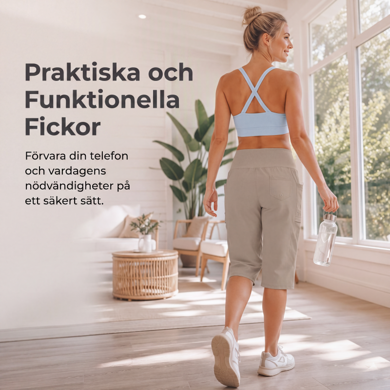 Kvinnors lediga capribyxor med dragsko, knälånga