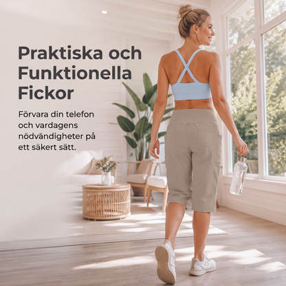 Kvinnors lediga capribyxor med dragsko, knälånga
