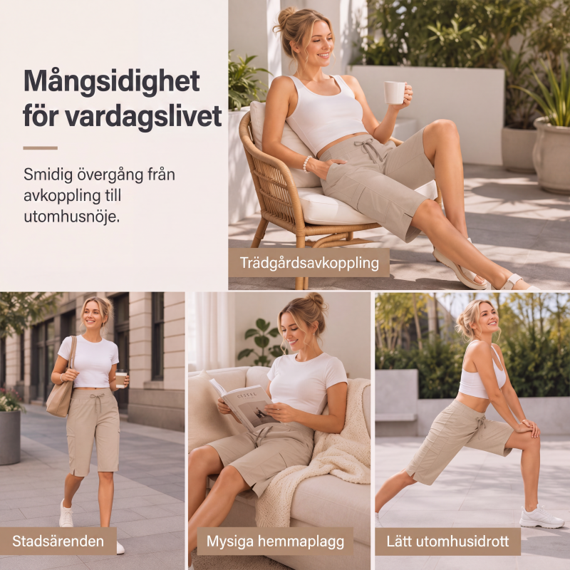 Kvinnors lediga capribyxor med dragsko, knälånga