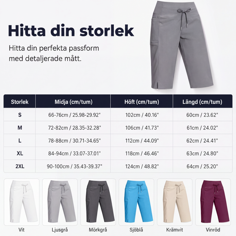 Kvinnors lediga capribyxor med dragsko, knälånga