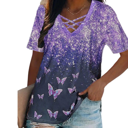 🌸 Smickrande stil varje dag – randig damtopp med korslagd V-ringning för en feminin look