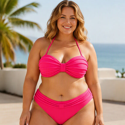 👙✨ Tvådelad bikinisats med band-top, flätade detaljer och hög midja – sexig, figurskärande, för eleganta damer, 3 färger, storlekar S–XL 🌊🌟