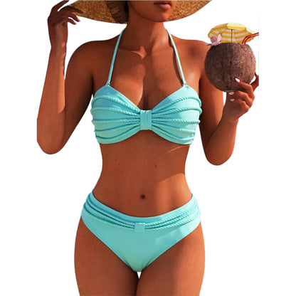 👙✨ Tvådelad bikinisats med band-top, flätade detaljer och hög midja – sexig, figurskärande, för eleganta damer, 3 färger, storlekar S–XL 🌊🌟