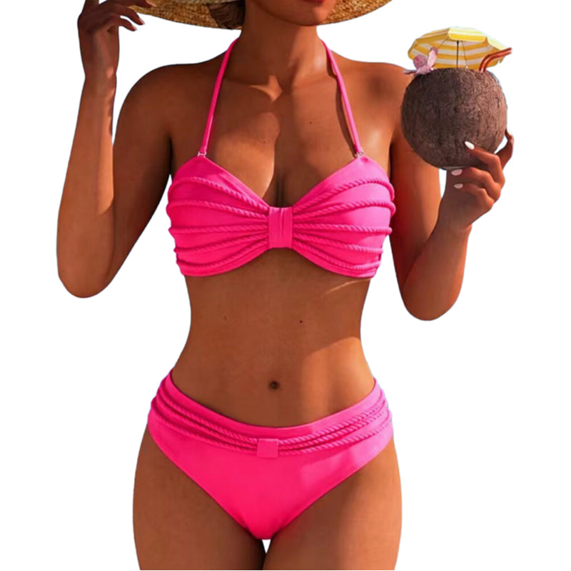 👙✨ Tvådelad bikinisats med band-top, flätade detaljer och hög midja – sexig, figurskärande, för eleganta damer, 3 färger, storlekar S–XL 🌊🌟