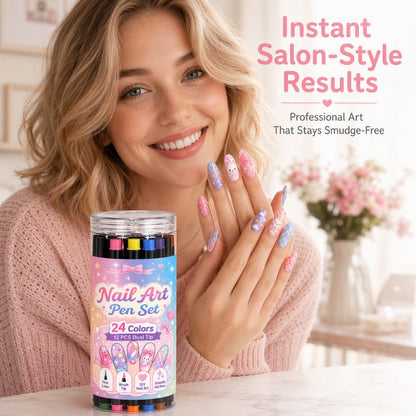 💅 50 % RABATT UNDER BEGRÄNSAD TID! 💥 Set med 24 färger nagelkonstpennor med dubbla spetsar – Kreativa, i salongskvalitet, enkla att använda själv ✨