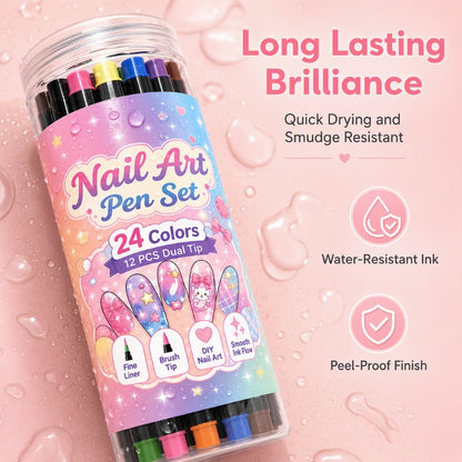 💅 50 % RABATT UNDER BEGRÄNSAD TID! 💥 Set med 24 färger nagelkonstpennor med dubbla spetsar – Kreativa, i salongskvalitet, enkla att använda själv ✨