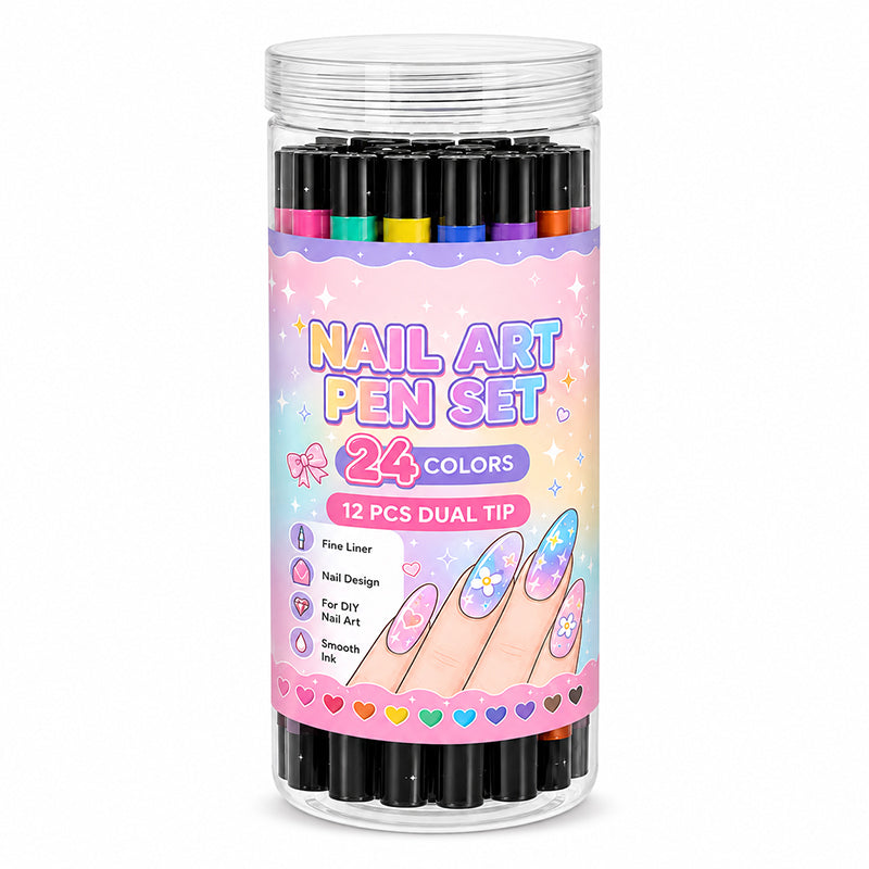 💅 50 % RABATT UNDER BEGRÄNSAD TID! 💥 Set med 24 färger nagelkonstpennor med dubbla spetsar – Kreativa, i salongskvalitet, enkla att använda själv ✨