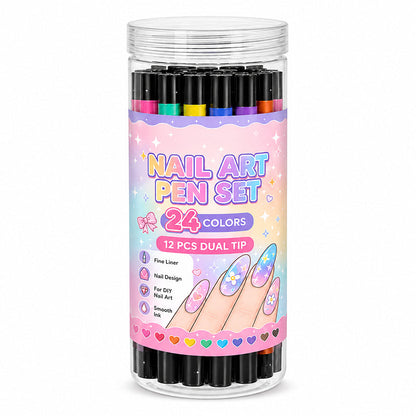 💅 50 % RABATT UNDER BEGRÄNSAD TID! 💥 Set med 24 färger nagelkonstpennor med dubbla spetsar – Kreativa, i salongskvalitet, enkla att använda själv ✨